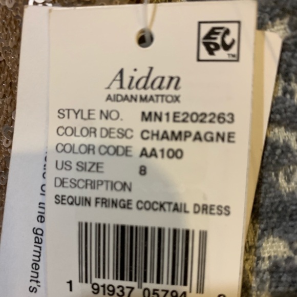 !Aidan Mattox champagne sequin sheath with fringe - Picture 7 of 8